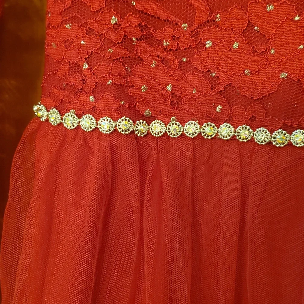 Speechless Dark‎ Red Glitter Lace Tulle Skirt Dress Size Girls 16 Christmas